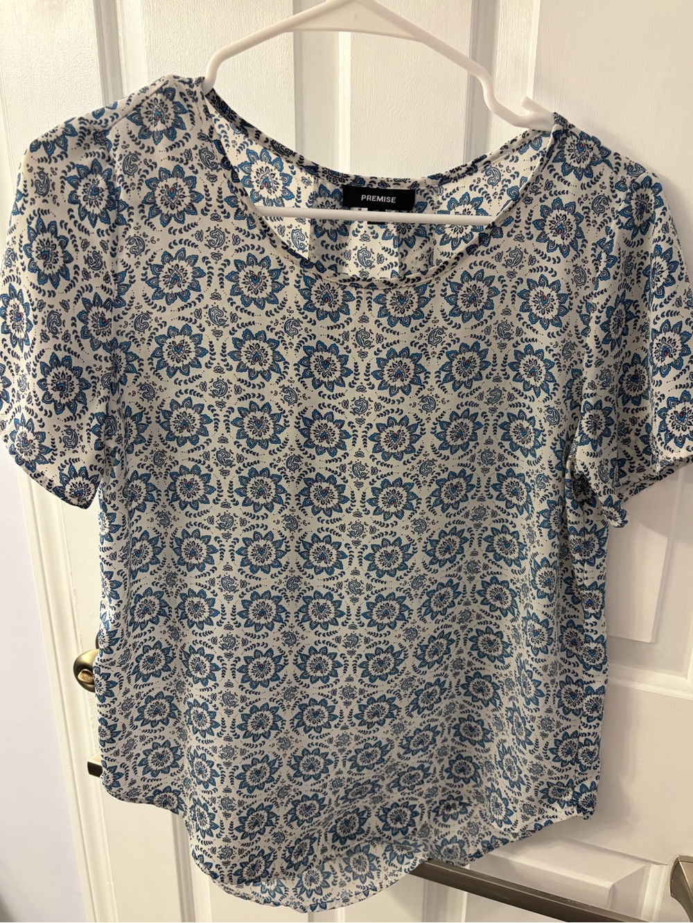 Premise Blue Floral Short-Sleeve Women's Blouse XS